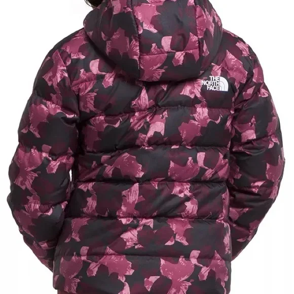 North Face Girls Reversible North Down Hooded Jacket - Boysenberry Floret Print - Picture 1 of 8